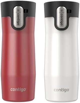 Contigo AUTOSEAL West Loop Vacuum-Insulated Stainless Steel Travel Mug with Easy-Clean Lid 16 oz 2-Pack Goji Berry Frosted Pearl Salt Frosted Pearl