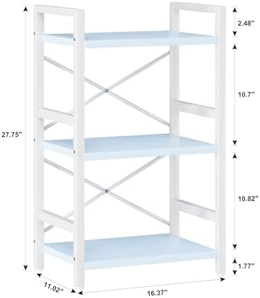 Homeiju Bookshelf, 3 Tier Industrial Bookcase, Metal Small Bookcase, Rustic Etagere Book Shelf Storage Organizer for Living Room, Bedroom, and Home Office(Blue) Patent Pending D29873033
