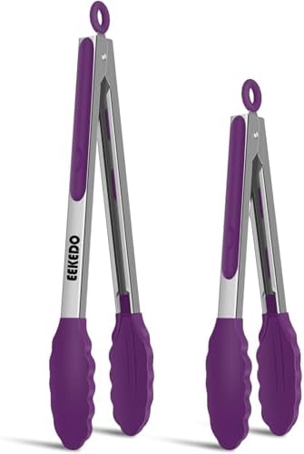 Cooking Tongs with Silicone Tips, Set of 2(9" & 12"), Purple