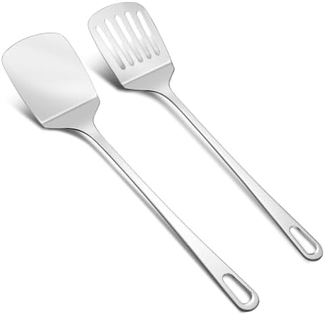 2PCS Stainless Steel Spatula, Solid & Slotted Metal Turner for Kitchen Use