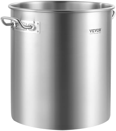 VEVOR Stainless Steel Stockpot, 42 Quart Large Cooking Pots, Cookware Sauce Pot with Strainer, Lid, and Handle, Heavy Duty Commercial Grade Stock Pot, Sanding Treatment, for Large Groups Events Silver