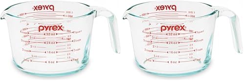 Pyrex 4-Cup Glass Measuring Cup For Baking and Cooking, Dishwasher, Freezer, Microwave, and Preheated Oven Safe, Essential Kitchen Tools (Pack of 2)