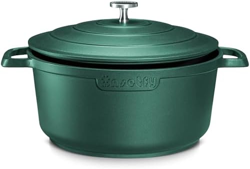 Large Dutch Oven Pot with Lid-7.5QT Cast Aluminum Oven Pot with Two Handles Lightweight for Bread Baking Braising and Roasting(Green)