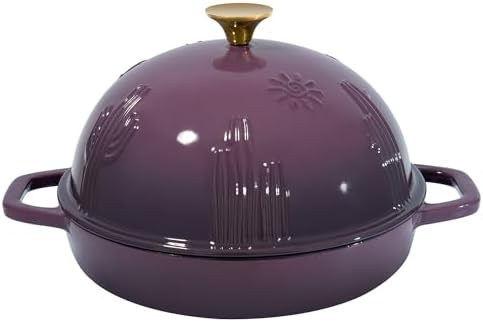Flavehc Bread Oven Cast Iron Bread Dutch Oven with Cloche Lid for Bread Baking Magenta Enameled Cast Iron Bread Oven with Dome Lid for Sourdough, 9.8 Inches