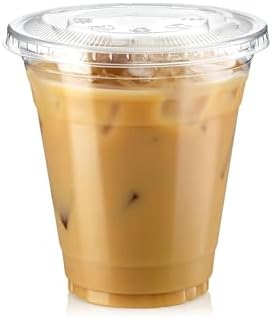Fit Meal Prep 100 Pack 12 oz Clear Plastic Cups with Flat Lids, Disposable Iced Coffee Cups, BPA Free Premium Crystal Smoothie Cup for Party, Lemonade Stand, Cold Drinks, Juice, Milkshake