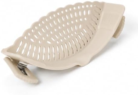 Silicone Pot Strainer, Emptycolor Adjustable Clip On Strainer for Pots Pans, Heat Resistant Pot Drainer, Kitchen Pasta Colander for Vegetables and Noodles (Light Tan)