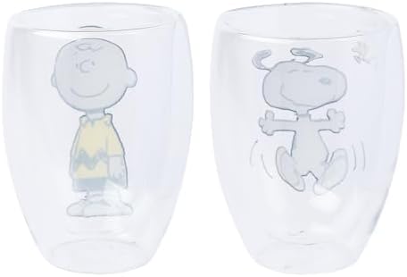 Silver Buffalo Peanuts Snoopy, 2 Pack Double Walled Glass Set, 12.5oz