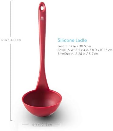 DI ORO Silicone Ladle - Soup & Serving, 600F Heat Resistant, Red