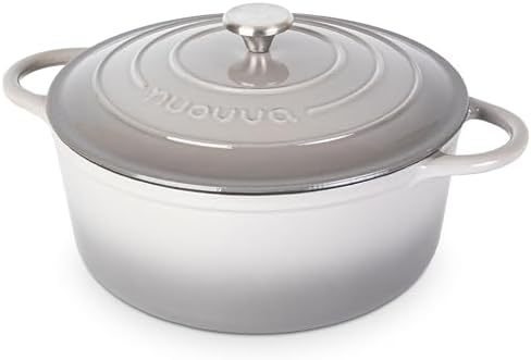 Cast Iron Dutch Oven with Lid - Non-Stick Ovenproof Enamelled Casserole Pot- Sturdy Dutch Oven Cookware - Grey, 7.3- Quart, 30cm- by Nuovva