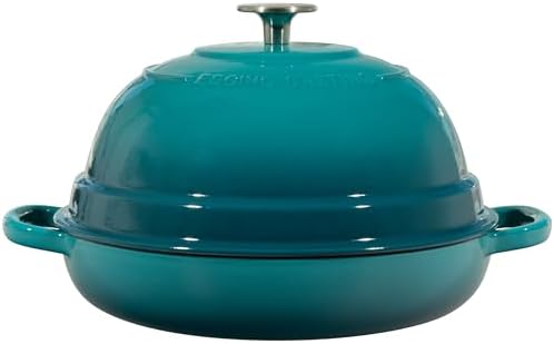 EDGING CASTING Enameled Cast Iron Dutch Oven Pot with Lid, Round Bread Oven for Homemade Sourdough Bread Baking, 6 Quart, Darkcyan