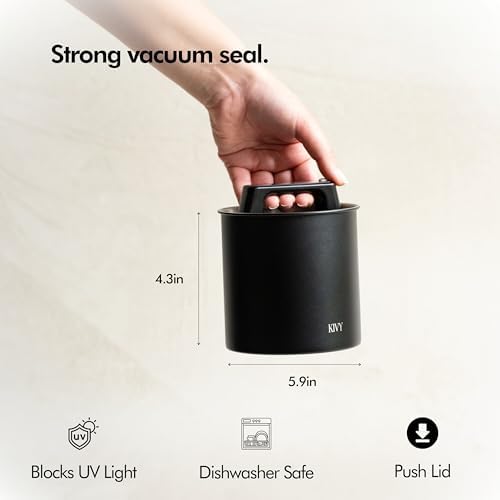 KIVY Vacuum Coffee Canister - Push Lid Preserves Coffee Aroma & Oil