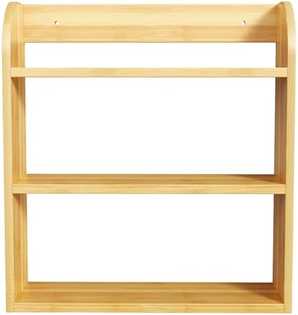 ROMGUAR CRAFT 3 Tier Bamboo Spice Rack Countertop or Wall Mounting, Natural