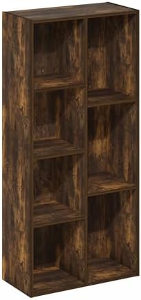 Furinno LUDER Book Shelf, 7-Cube Bookshelf, Bookcase with Open Shelves, 9.4 x 19.5 x 41.7, Easy Assembly, for Living Room, Bedroom, Home Office, Amber Pine