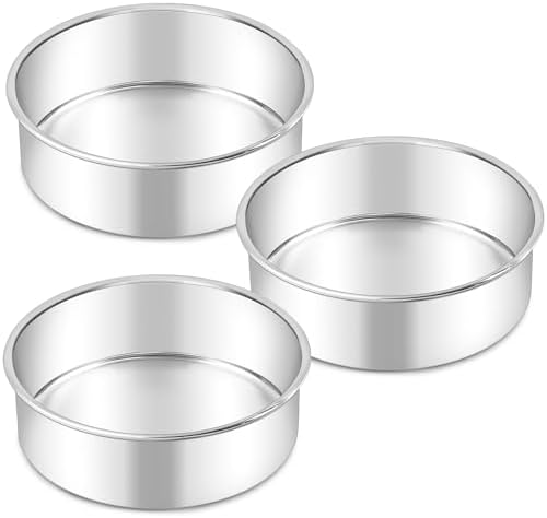 LIANYU 6 Inch Round Cake Pan Set of 3, Stainless Steel Smash Cake Pans Tins