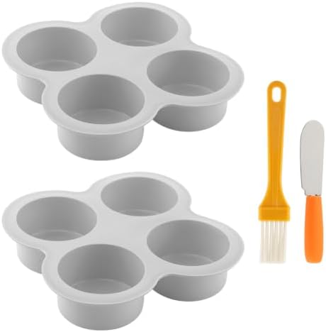 2 Pack Silicone Egg Bite Molds with 1 Spatula & 1 Brush, 4 Cups Silicone Air Fryer Baking Pan Non-Stick for Egg Bites, Cupcake, Tart, Frittata, Quiche, Muffins, Cornbread