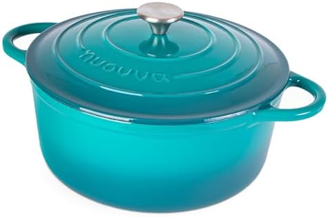 Nuovva Enamelled Cast Iron Dutch Oven Pot with Lid-6.4 Quart Non Stick Casserole Pot-Heavy Duty & Oven Safe up to 500° F for Bread Baking, Braising, Stews, Roasting - 28cm Teal