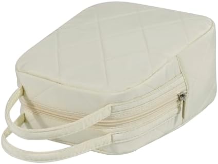 Machine Washable Women Quilted Fabric Insulated Reusable Cooler Lunch Bag Tote Adult Thermal Lunch Box Storage Bag for Ｗork (Cream)
