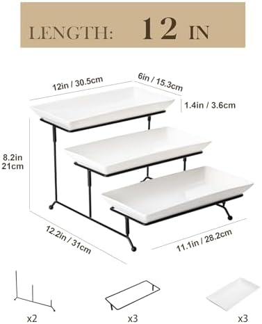 MALACASA 3 Tier Serving Trays, White Porcelain Serving Platters, 12 Inch