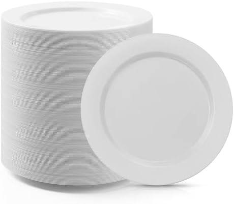 Bestluck 100PCS White Plastic Dinner Plates 10inch for 100 Guests