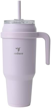 Reduce Reusable 50 oz Cold1 Water Tumbler – Ergonomic Handle – Double-Wall Insulation – Sturdy Desktop/Tabletop Mug with Lid and Straw -BPA-Free –Stainless Steel for Gym, Home, Office– Gentle Lavender