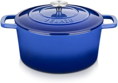 Velaze 6 QT Enameled Cast Iron Dutch Oven Pot with Lid, Blue