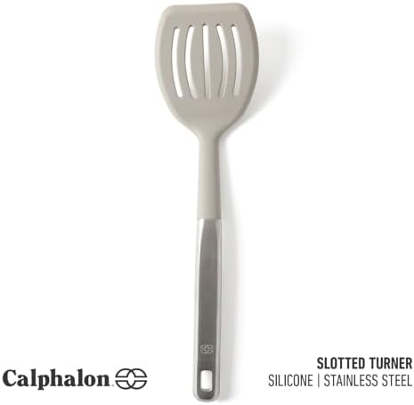 Calphalon Prime Slotted Turner, Kitchen Flipping Spatula, Slotted Spatula with Silicone Head and Stainless Steel Handle, Heat Resistant Nonstick Cookware for Flipping and Draining (Taupe)
