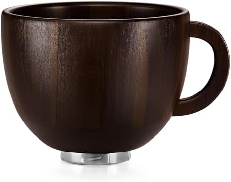 SpaceAid Wooden Bowl with Handle, Kitchen Space Aid Acacia Wood Mixing Bowls Holder for Stand Mixer, Compatible with 4.5 & 5 QT Tilt-Head Models Kitchen, Dark Wood