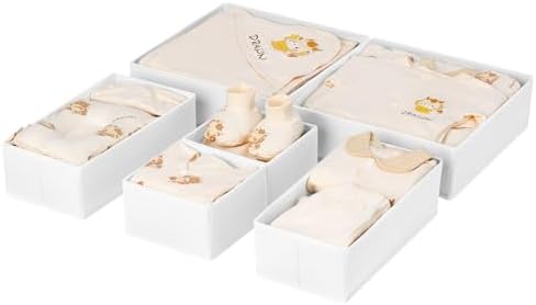 DIMJ Drawer Organizer Clothes, 6 Pack Fabric Drawer Organizer Bins, Foldable Baby Clothes Organizer & Dresser Organizer For Nursery, Clothes, Bedroom, Closet, Socks, Bra, Tie,White