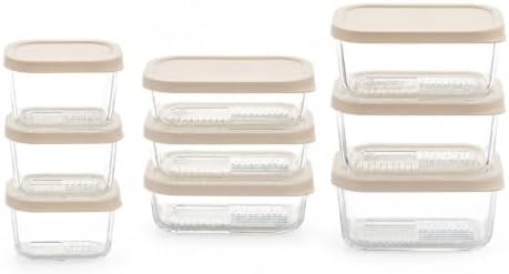 Glass Food Storage Containers with Lids - 18 Piece - 10.5 oz, 17.6 oz & 25.4 oz Sets Glass with BPA-Free Leak Resistant Stackable Lids - Microwave, Oven & Dishwasher Safe - Ideal for - Vanilla Mist