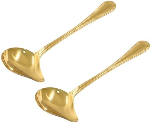 2 Pcs Stainless Steel Sauce Ladle with Pouring Spout, Gold