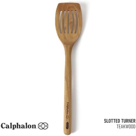 Calphalon Prime Slotted Turner, 13-Inch Teak Wood Slotted Spatula, Wooden Cooking Turner for Nonstick Cookware, Heat-Resistant Moisture-Resistant Kitchen Tool
