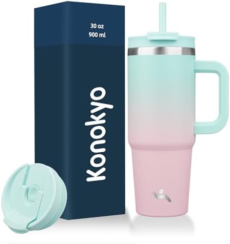 Konokyo 30 oz Insulated Tumbler Water Bottle with Handle, Straw Lid