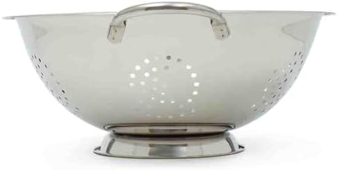 Metal Colander with Stainless Steel Finish by Home Basics, 7 QT | Large Colander | with Easy-Grip Handles | Strainers and Colanders Perfect for Pasta and Veggies