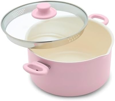 GreenLife 6QT Ceramic Nonstick Stockpot with Glass Straining Lid, Pink