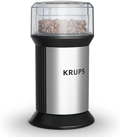 KRUPS Electric Blade Coffee Grinder 1.6 Oz, Adjustable Coarse to Fine for the Perfect Espresso, Grind Coffee Beans, Spices & Herbs, Removable Dishwasher Safe Bowl, Stainless Steel