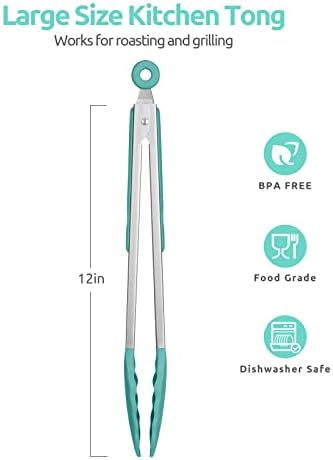 U-Taste Kitchen Tong for Cooking, 480ºF Heat-Resistant Tps, 12in/Aqua Sky