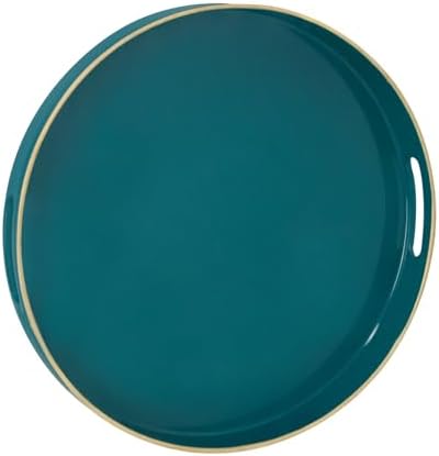 MAONAME 13" Teal Decorative Tray, Plastic Round Serving Tray with Handles