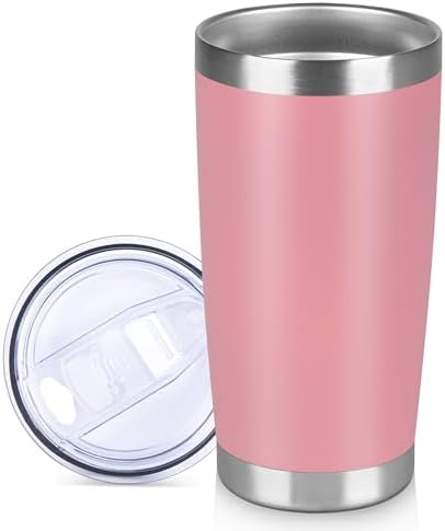 20 oz Tumbler Stainless Steel Tumblers Bulk with Lid Double Wall Insulated Coffee Tumbler Cups for Hot & Cold Drinks Powder Coated Travel Coffee Tumbler Mug Metal (Rose Pink, 1 pack)