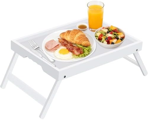 Artmeer FSC 100% Bamboo Bed Tray with Folding Legs, X-Large, White