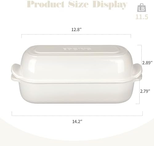 EDGING CASTING Enameled Cast Iron Loaf Pan with Lid, Bread pan, Dutch Oven Bread pan for Homemade Sourdough Bread Baking, 12.5x5.5 inch, 5qt, White