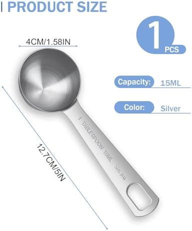 Teaspoon Measuring Spoons, 15mL (15 cc | 1/2 oz) Stainless Steel Teaspoon Scoop, Long Handle Metal Measuring Spoons for Cooking,Baking (0.5 OZ)