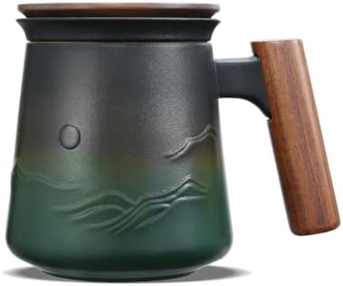 ZENS Tea Infuser Mug with Lid for Loose Tea Steeper, 14.5oz Wooden Handle