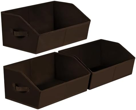 Homsorout Closet Baskets for Shelves Trapezoid - Decorative Storage Baskets with Handle, Closet Bins for Organization, Shelf Storage Bins for Clothes, Books, Home, Office, 3 Pack, Brown
