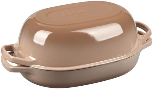 EDGING CASTING Enameled Cast Iron Oval Dutch Oven Pot with Lid, Dutch Oven for Sourdough Bread Baking, Oval Bread Pan, Bread Oven, Bread Dutch Oven, 7qt, Mocha