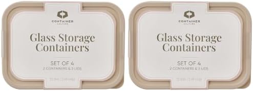 8-Piece Airtight Borosilicate Glass Food Storage Set with Snap Lids, 4 x 57.5oz Cashew Cream by Container Culture by DuraLiving