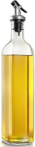 gmisun Olive Oil Dispenser Bottle for Kitchen, 1 Pack 17 Fl Oz Glass Oil Dispensers Bottles, Clear Cooking Vegetable Oil Dispenser Container Cruet Set with Plastic Pourer Spout