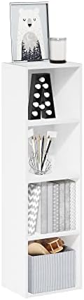 Furinno PASIR Book Shelf, 4-Tier Modern Bookshelf, Open Shelves Bookcase 9 x 12 x 42, Easy Assembly, for Living Room, Bedroom, Home Office, White