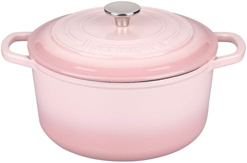 VORRINGARD Enameled Cast Iron Dutch Oven Pot with Lid, for Sourdough Bread Baking, Round Dutch Ovens, 6 Quart, Pink