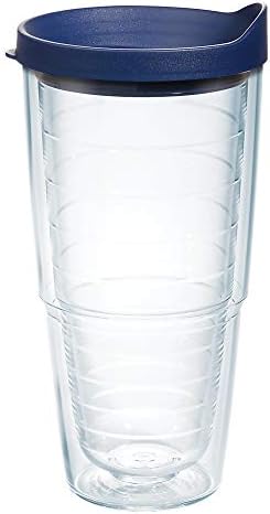 Tervis Made in USA Double Walled Clear & Colorful Lidded Insulated Tumbler Cup Keeps Drinks Cold & Hot, 24oz, Navy Lid