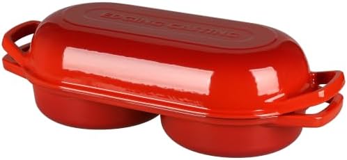 EDGING CASTING Enameled Cast Iron Double Bread Dutch Oven, Red